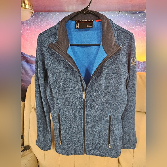 Spyder L Blue Winter Sweater, zipper pockets, like new. - Picture 9 of 11